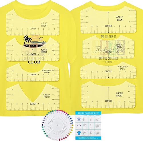 Guía de regla de camiseta para alineación de vinilo, 10 piezas, juego de pines y manual de usuario incluido, guía de regla de camiseta ideal, regla