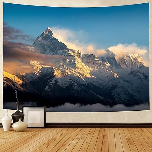 SHCHA Tapiz de montaña, montaña nevada del amanecer, paisaje natural, decoración de pared, cortina para colgar, estilo bohemio, para el hogar,