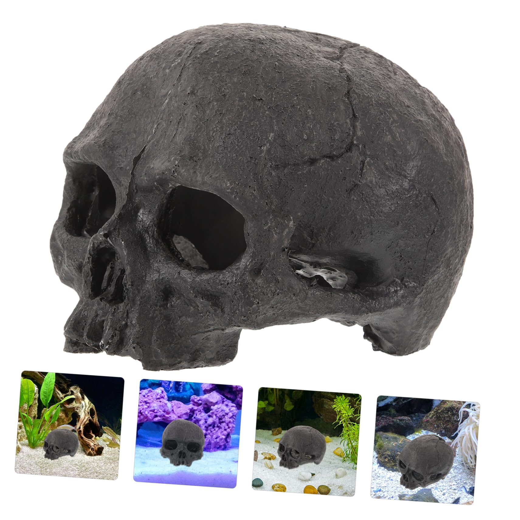 Cabilock 3 Piezas Adornos de Resina de Calavera. Decoraciones de escondite de Acuario terrario de Falso pecera decoración del Paisaje del Tanque de Peces decoración del Acuario Black