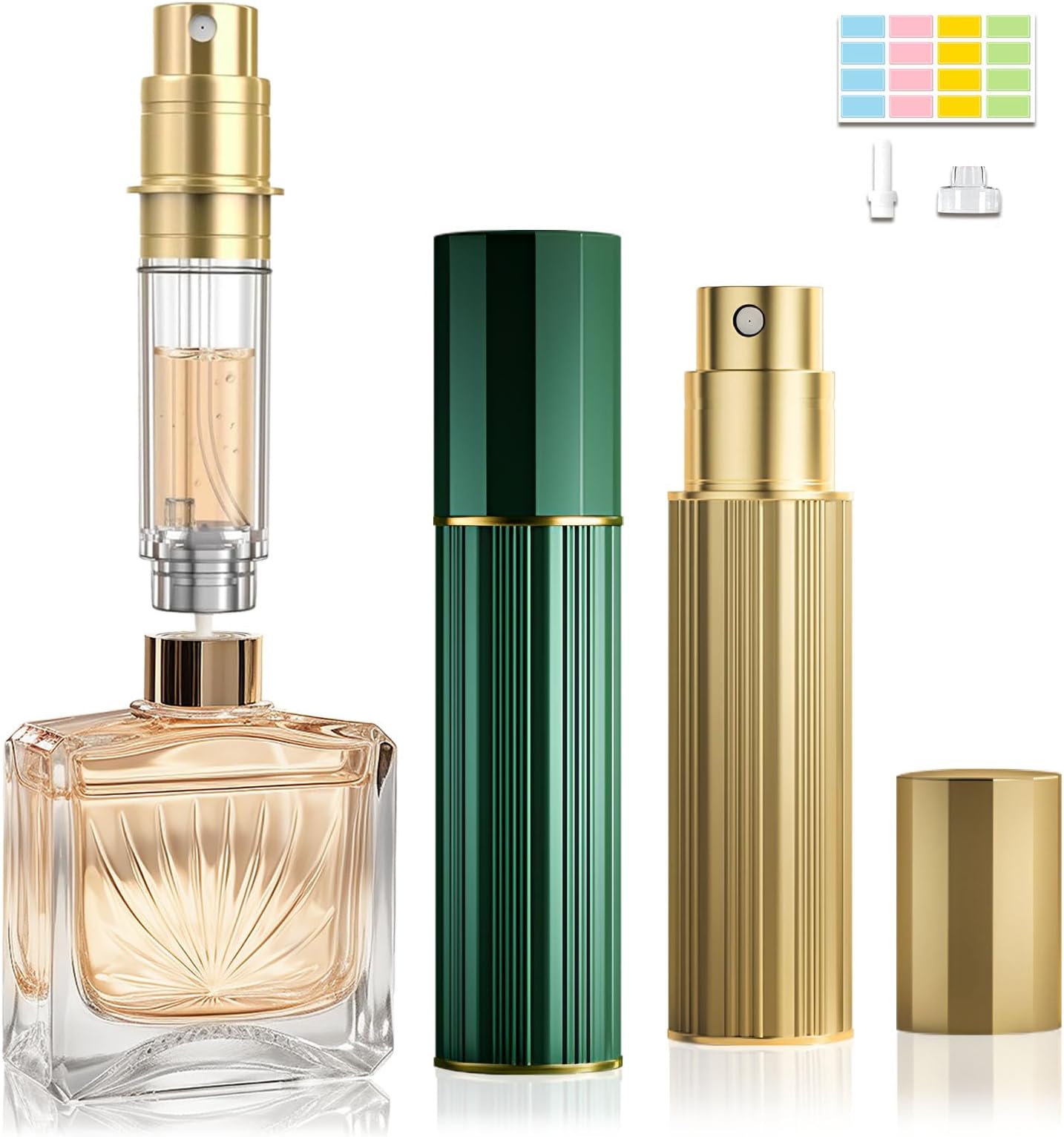 Perfume Atomiser, Perfume Travel Bottle, 10ML Atomiser Spray Bottle, Refillable & Travel Size Perfume Spray Bottle Easy to Refill Cologne Dispenser for Women Men(Gold๏ผGreen)