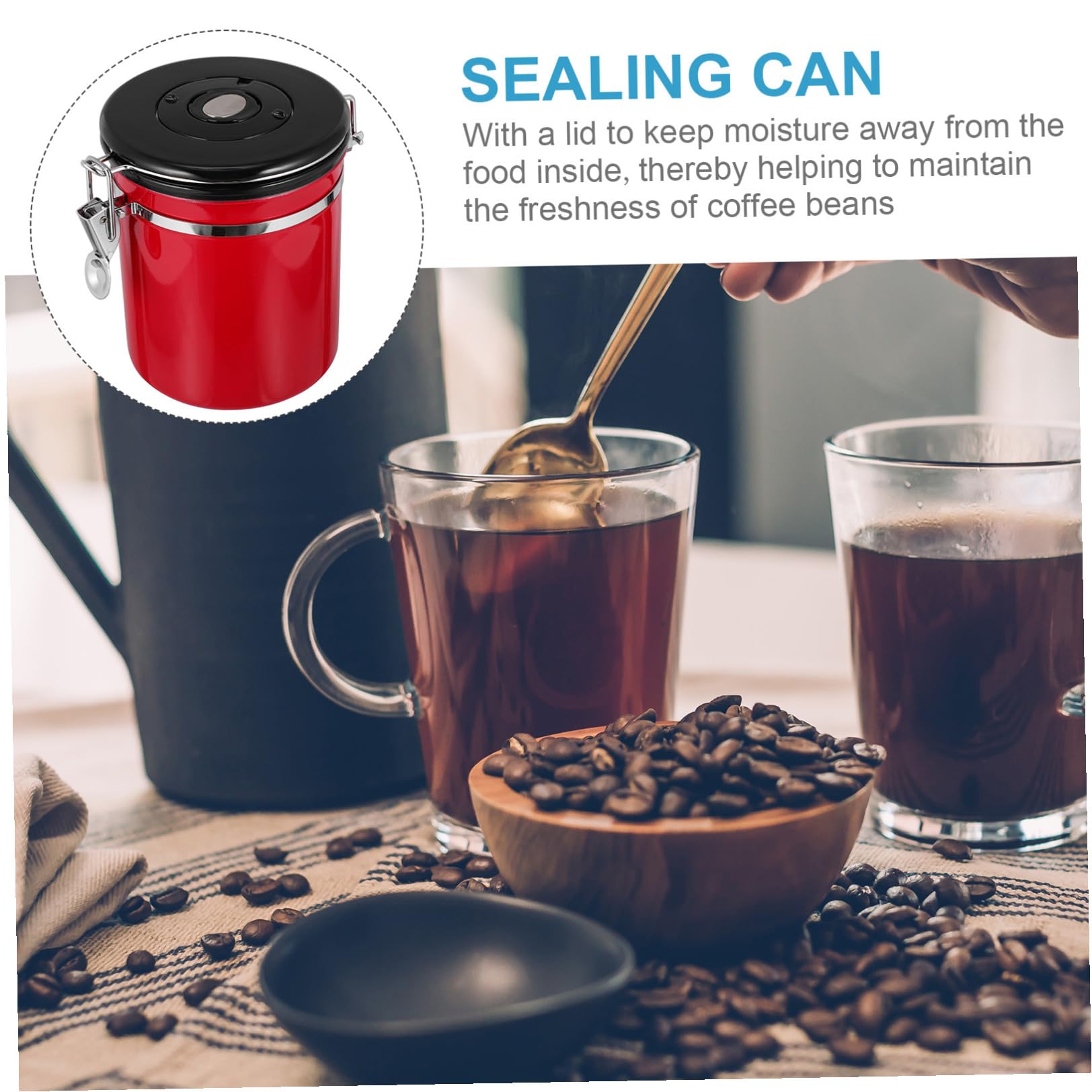 Angoily Roter Edelstahl Kaffeebehälter mit Deckel, Kleine Ausführung | Kaffeebohnen und Salz, 1 Stück, Lebensmittelverschluss, Vielseitige Aufbewahrung