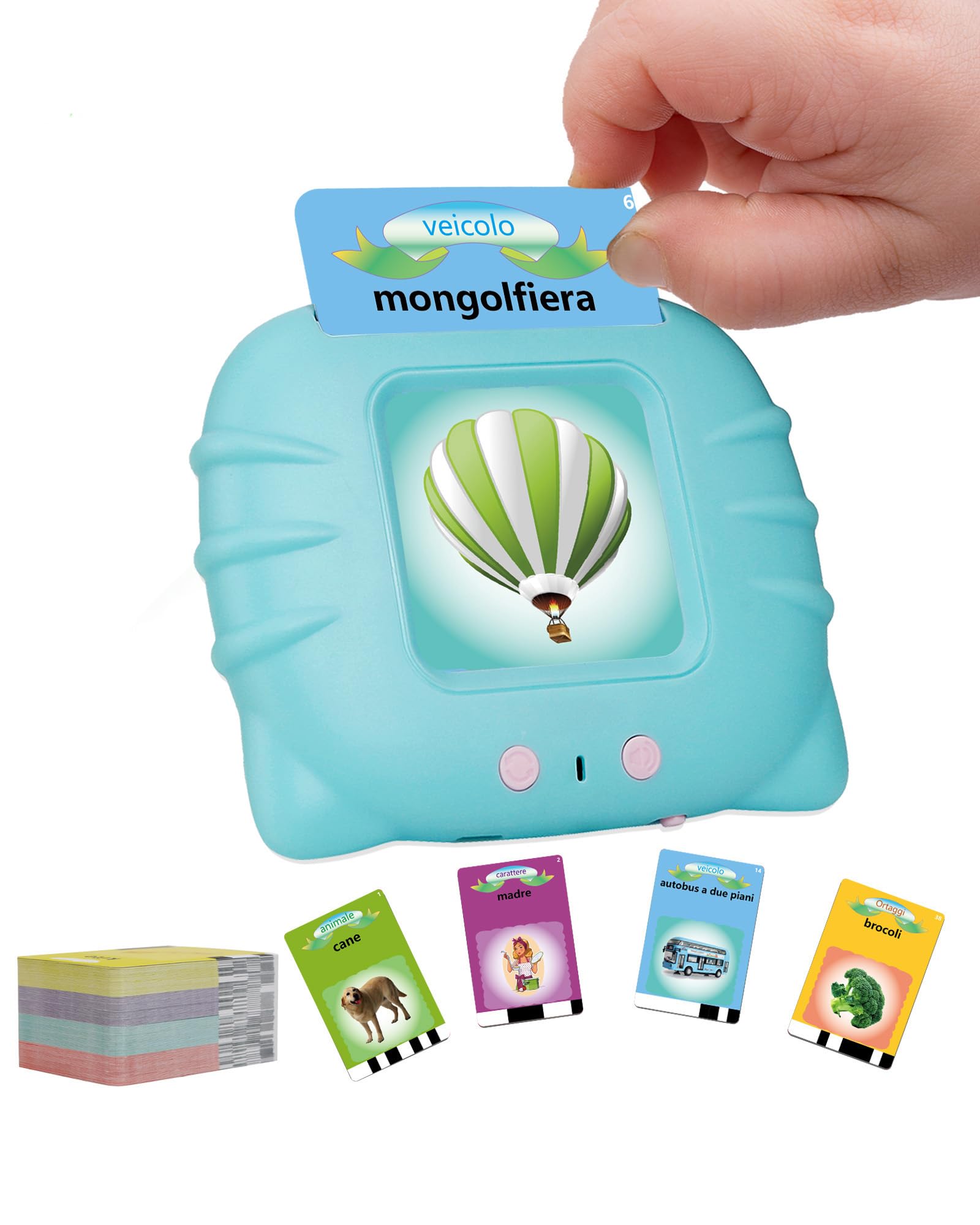 Schede flash parlanti, giocattoli per bambini da 1 a 12 anni, giocattoli educativi per bambini in età prescolare, per l'ascolto e l'apprendimento di base, 224 parole (colore azzurro, in italiano)