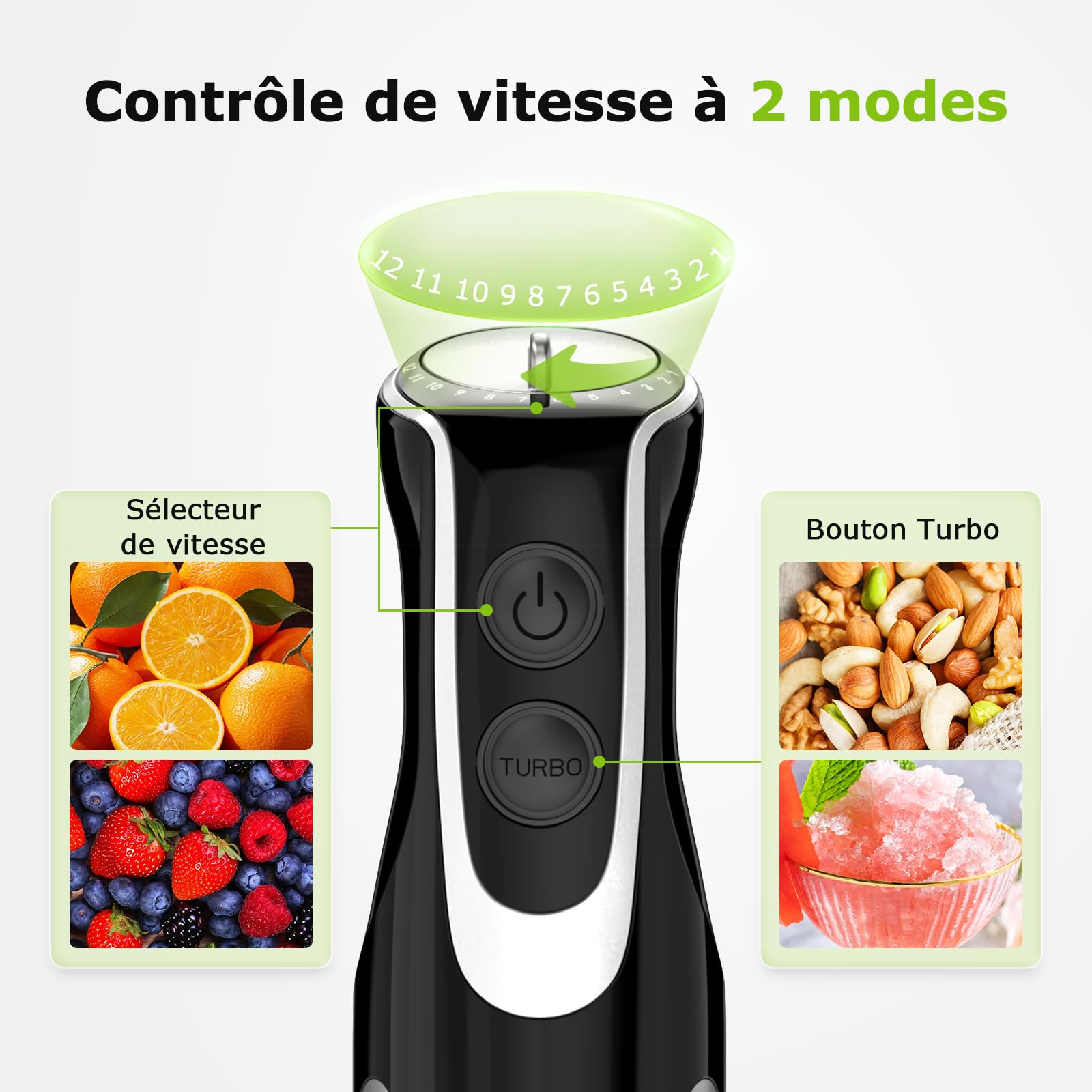 Bonsenkitchen Mixeur Plongeant 4-en-1, 1000W Inox avec 12 Vitesses et Fonction Turbo, Fouet, Verre Doseur 700ml, Hachoir – Idéal pour Aliments Bébé, Soupes & Smoothies