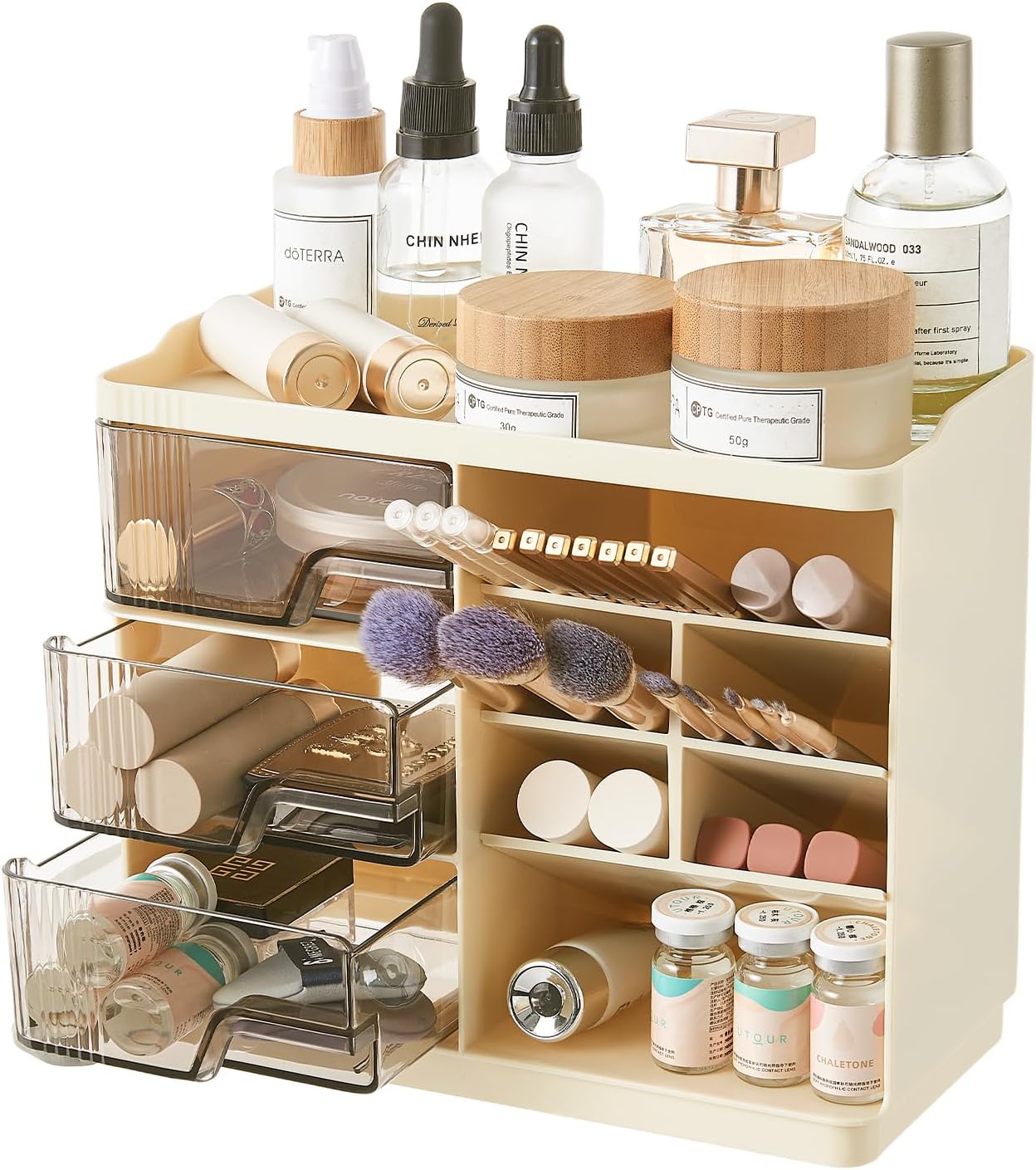 Makeup Organizer Countertop with 3 Drawers, Multi-Function...