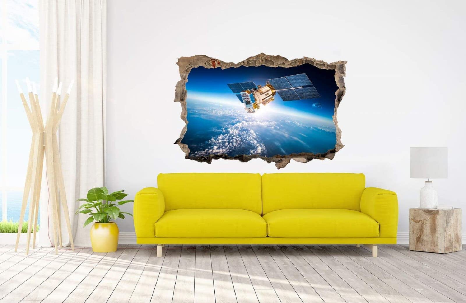 Efekt 3D, tatuaż ścienny, naklejka do pomieszczeń satelitarnych, naklejka na ścianę, przełom na ścianę, tatuaż ścienny, wymiary 80 x 120 cm
