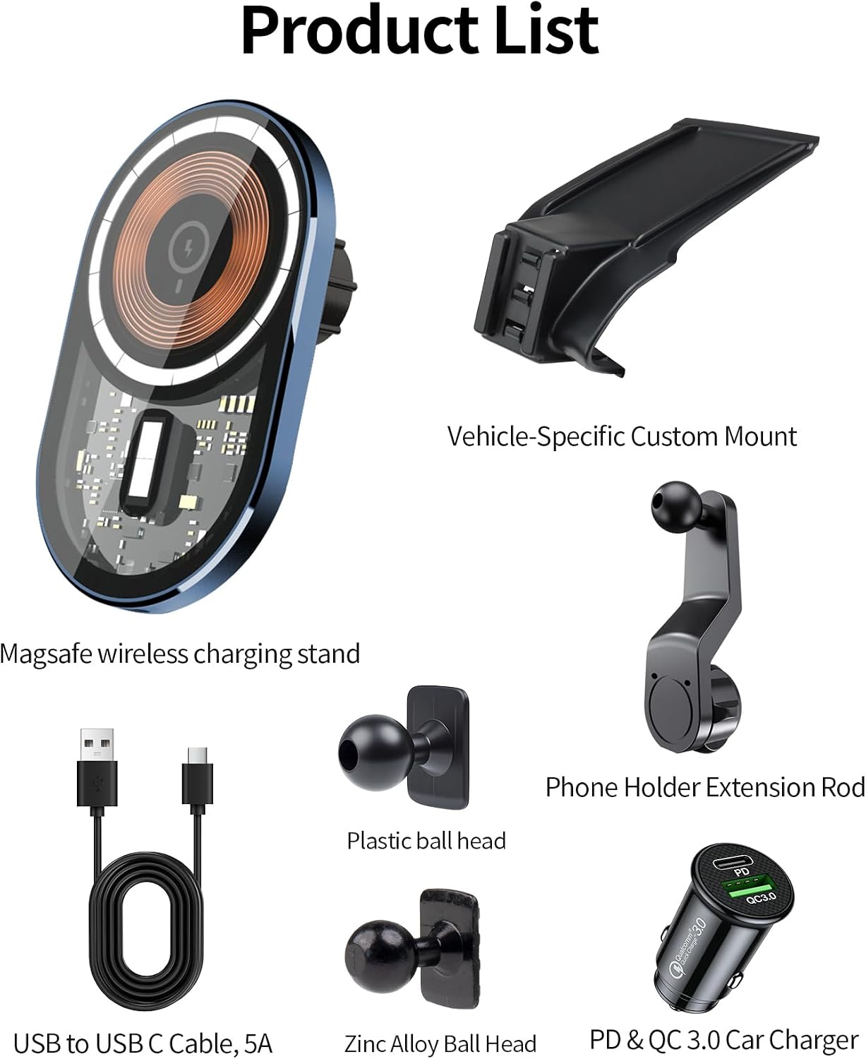 Wireless Charging Car Phone Holder for Dodge Ram 1500 2500 3500 2019-2026 Accessories 5/8.4-inch Screen Fixed Clip,360° Rotation Car Phone Mount Compatible with MagSafe
