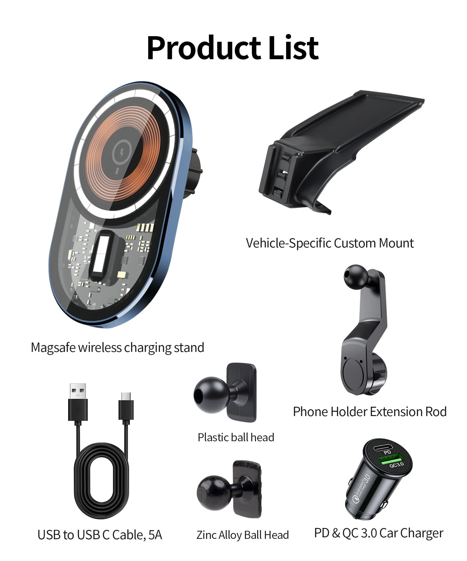 Supporto per telefono da auto di ricarica wireless per Dodge Ram 1500 2500 3500 2019-2025 accessori 5/8,4" clip fissa per schermo, rotazione a 360 ° compatibile con MagSafe