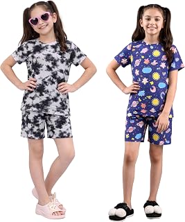 LITBABY Girls 100% Cotton Half Sleeves Coord Set with Shorts/Day wear Set/Nightwear Set Price In India