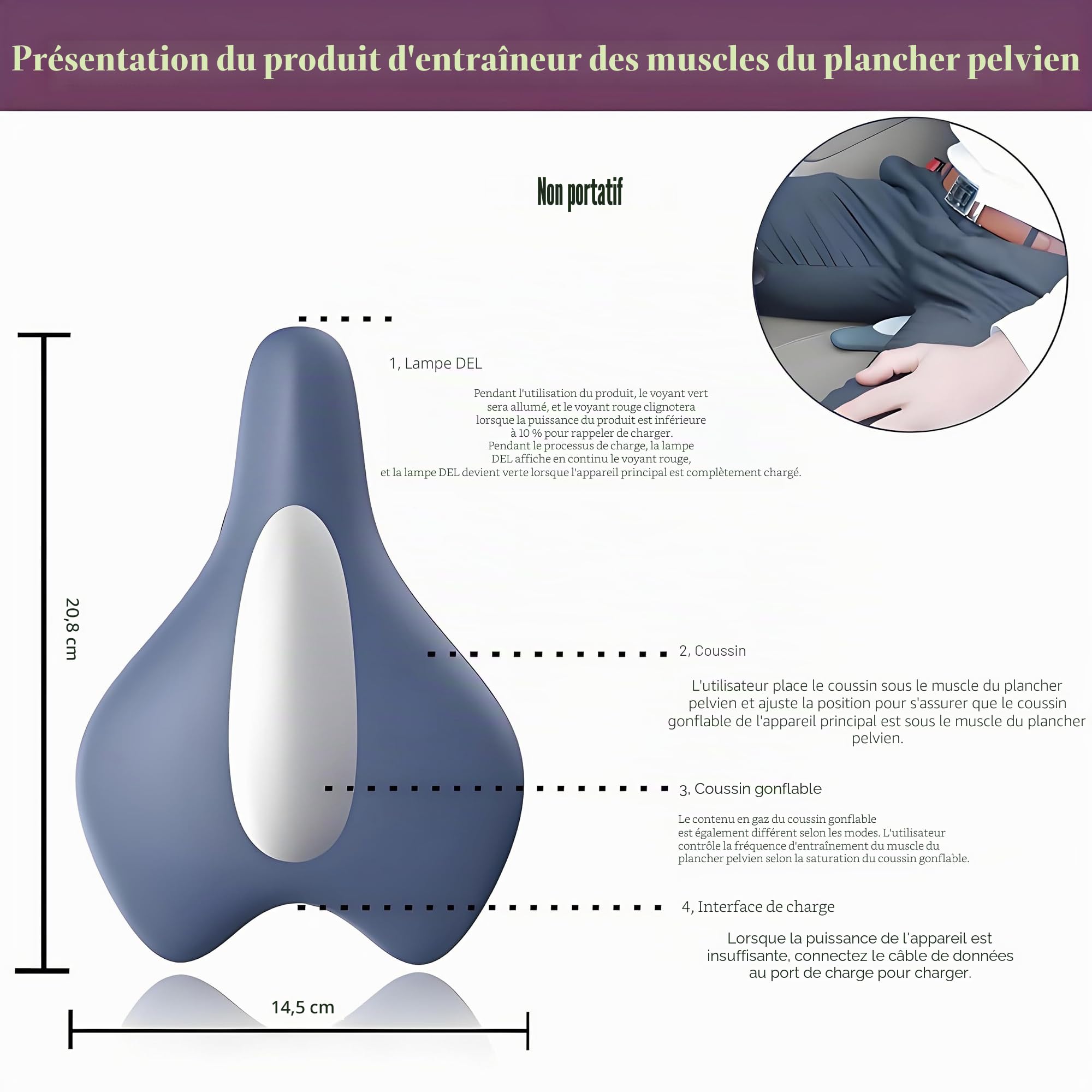 Entraîneur du Plancher Pelvien Kegel pour Hommes et Femme, Appareil de Musculation Électronique du Plancher Pelvien, Massage Automatique et Thermothérapie, pour Maison Bureau et Fitness