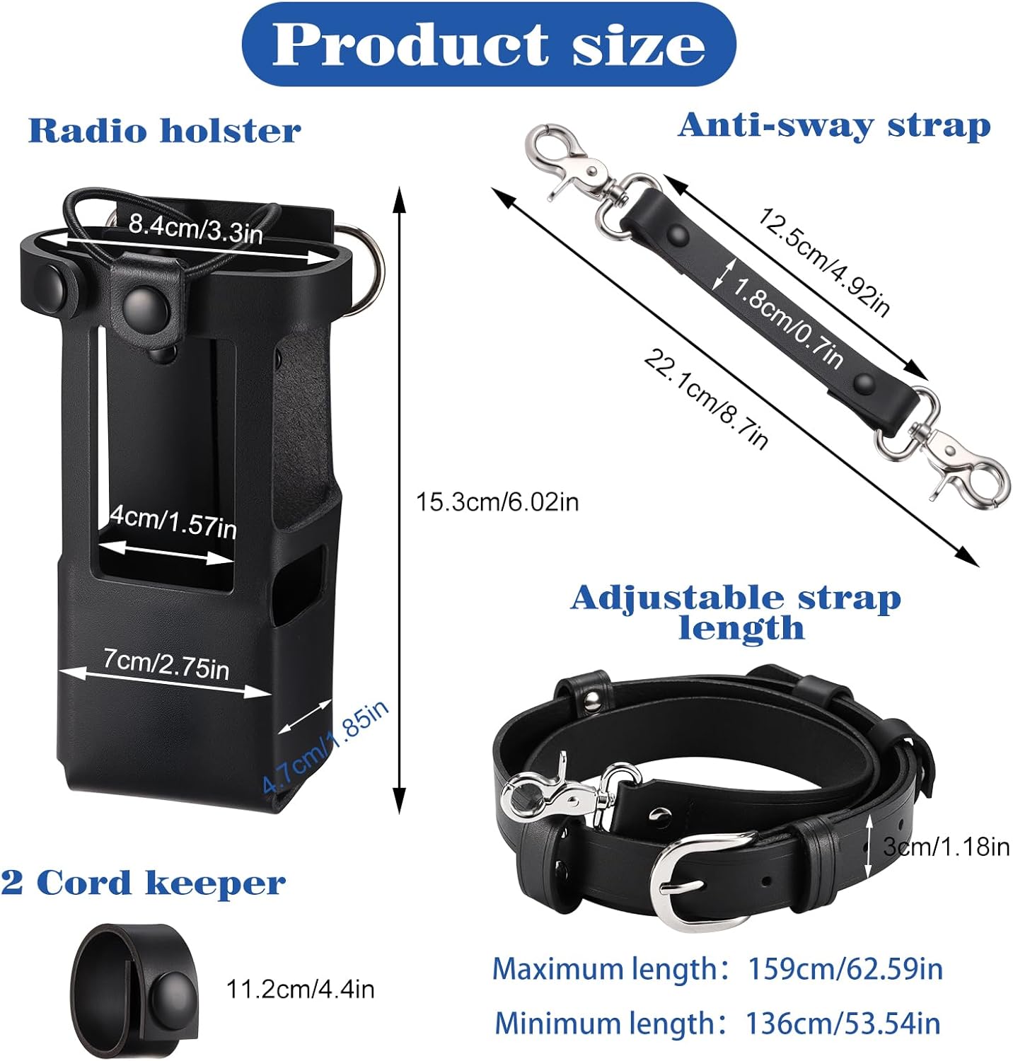 abcGoodefg Leather Firefighter Radio Strap and Holder, Leather Radio Holster Set with Anti-sway Strap, Cord Keepers Compatible with Motorola APX 6000/6000XE/8000/8000XE (Black)