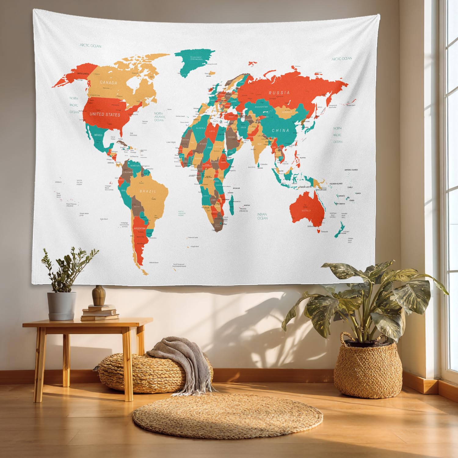 Amazon.com: Batmerry Red World Map Polyester Tapestry, White