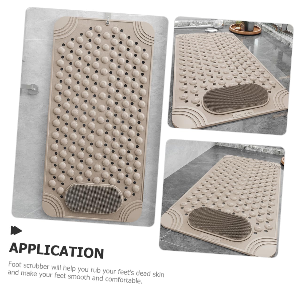 Hemobllo Alfombrilla Antideslizante Para Ducha 36x70 Cm Color Beige, Goma Resistente Con Ventosas, Masaje y Exfoliación De Pies, Soporte Para Baño Multifuncional, Alfombrilla De Baño Segura y Práctica