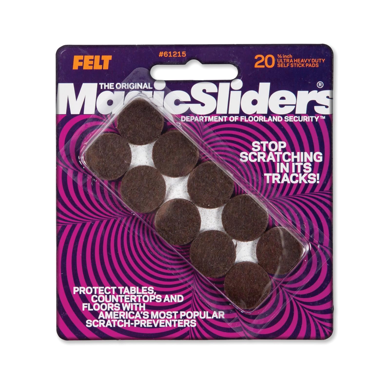 MAGIC SLIDERS L P - Surface Protectors, Felt Pad, Self-Stick, Brown, 3/4-In., 20-Pk.