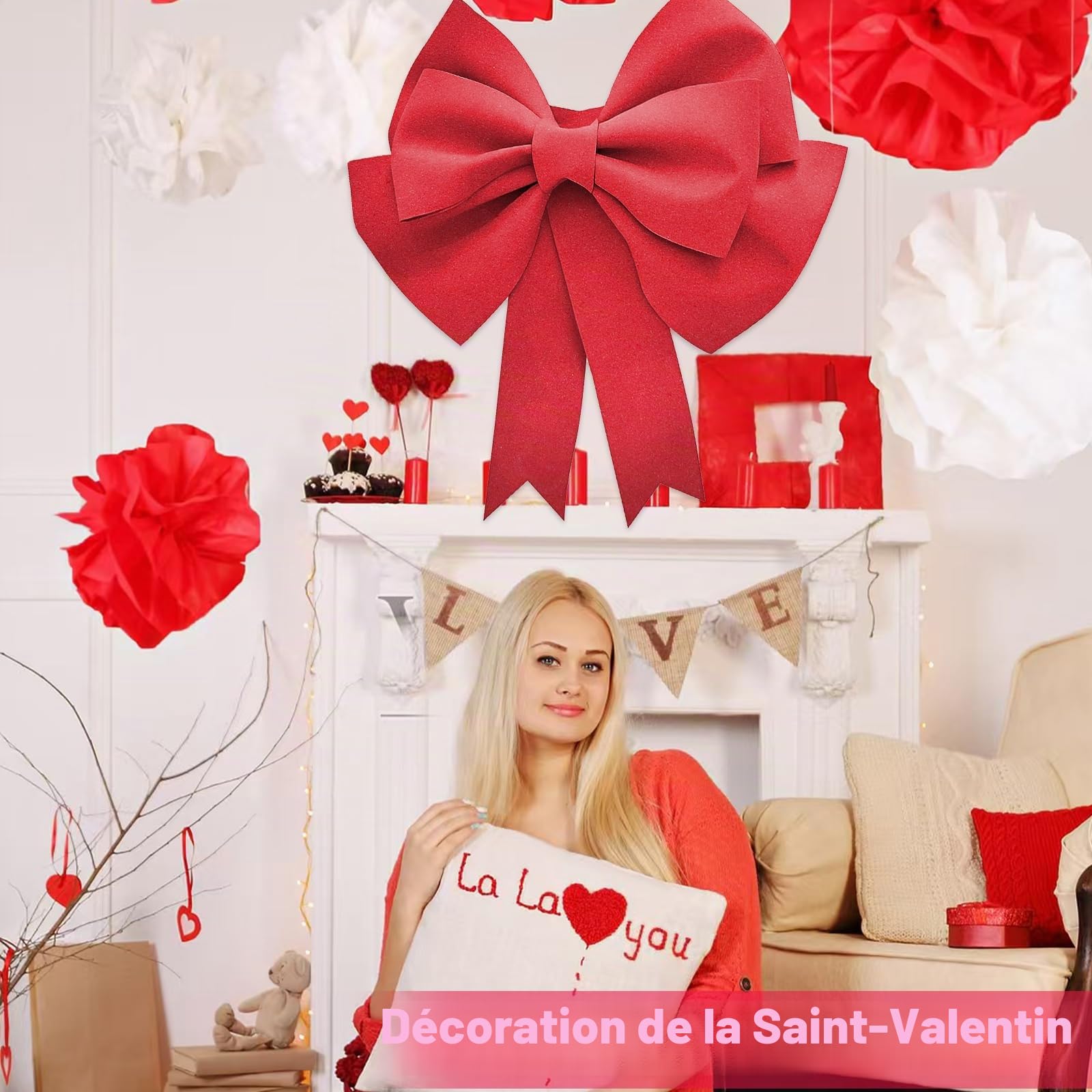 VOSSOT Nœud décoratif Extra Large 50x60cm Ruban adhésif Attaches Décoration Noël Mariage Fête