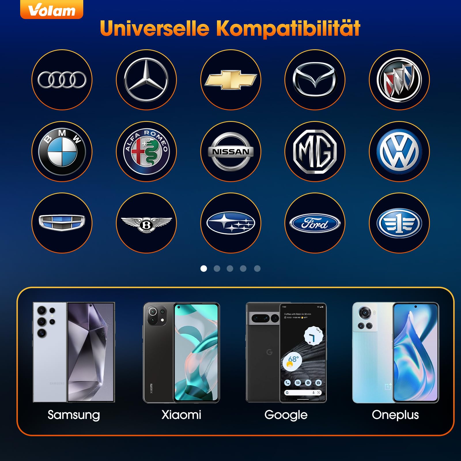 Volam Adattatore Wireless per Android Auto, Converti Wired in Wireless, Plug & Play Senza Latenza Per A-ndroid 11+, dal 2016 al 2020
