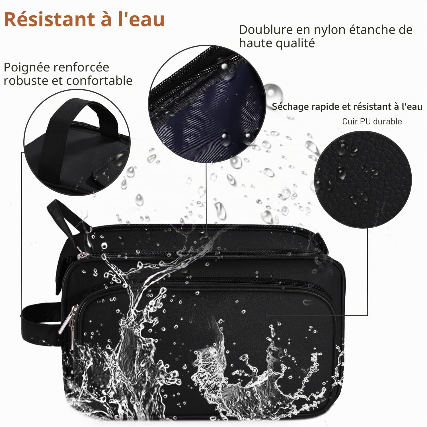 Grande Trousse de Toilette pour Homme, en Cuir synthétique, Trousse de Toilette de Voyage, Trousse de Toilette, Trousse de Rasage imperméable pour Accessoires de Toilette, Trousse de Toilette,