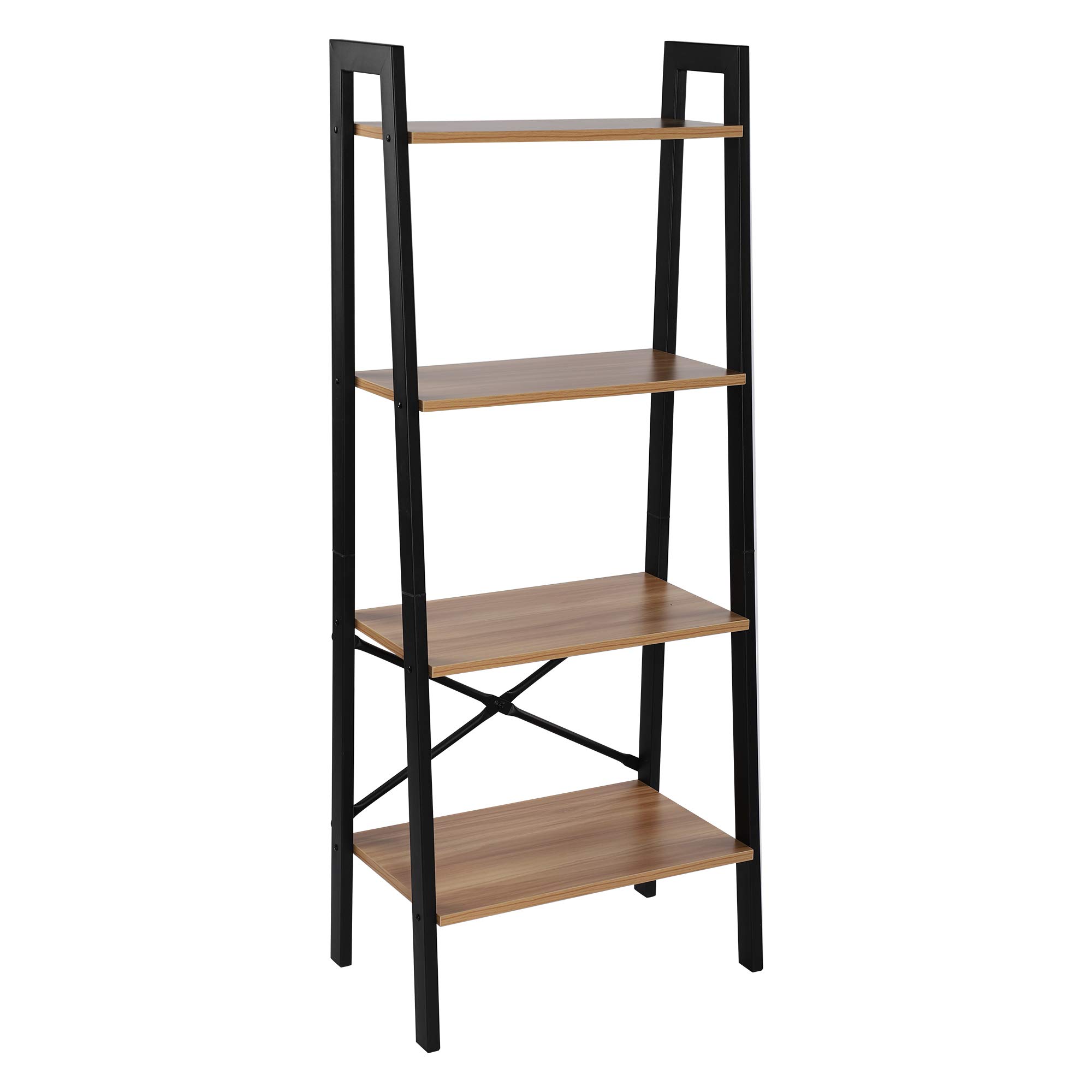 thksbought4 Tier Ladder Shelf,Bookshelf,Kitchen Shelf,Plant Flower Stand Storage Rack,Multi Function Shelf with Stable Metal Shelf(Light Brown)