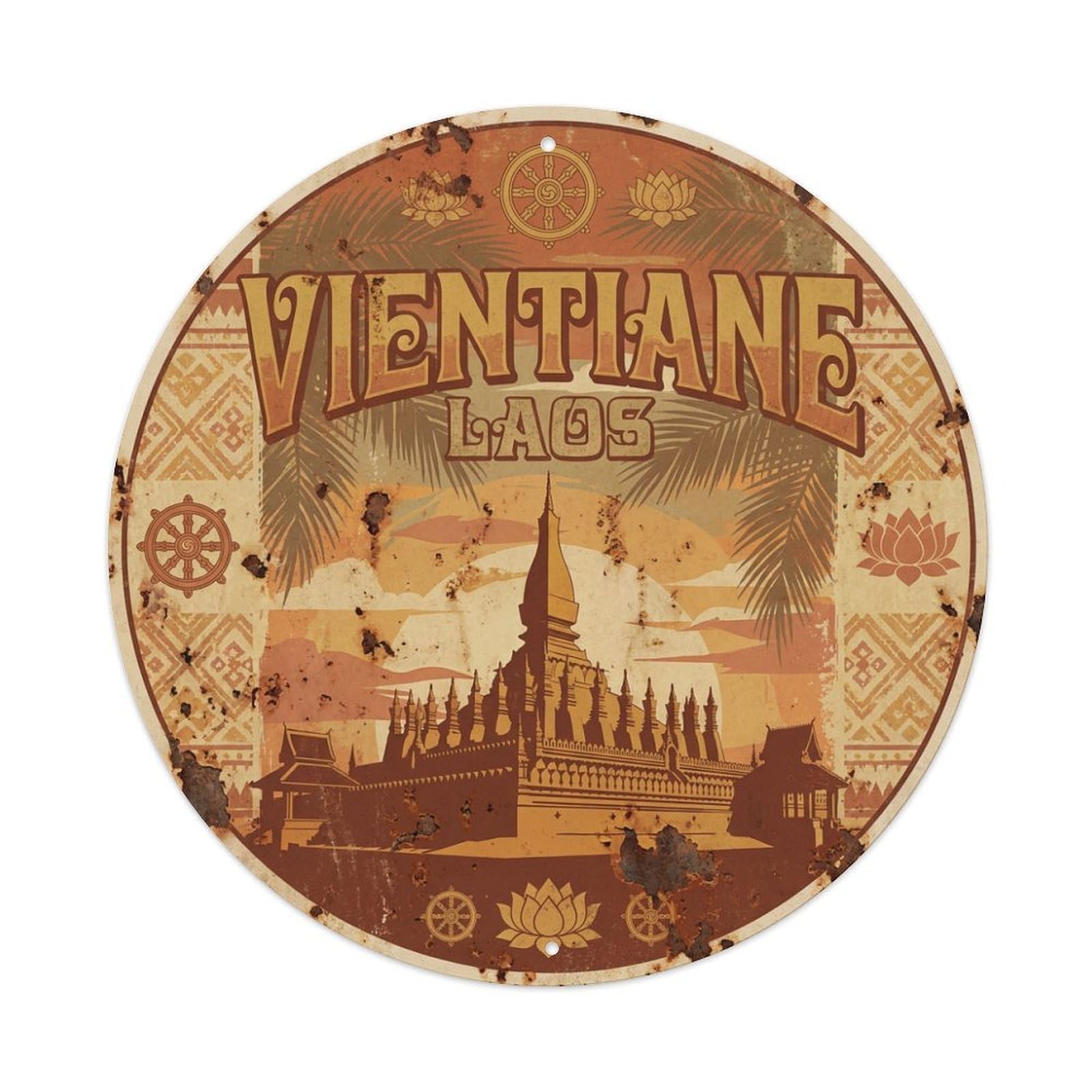 Vintage Travel Laos Vientiane Metal Tin Sign