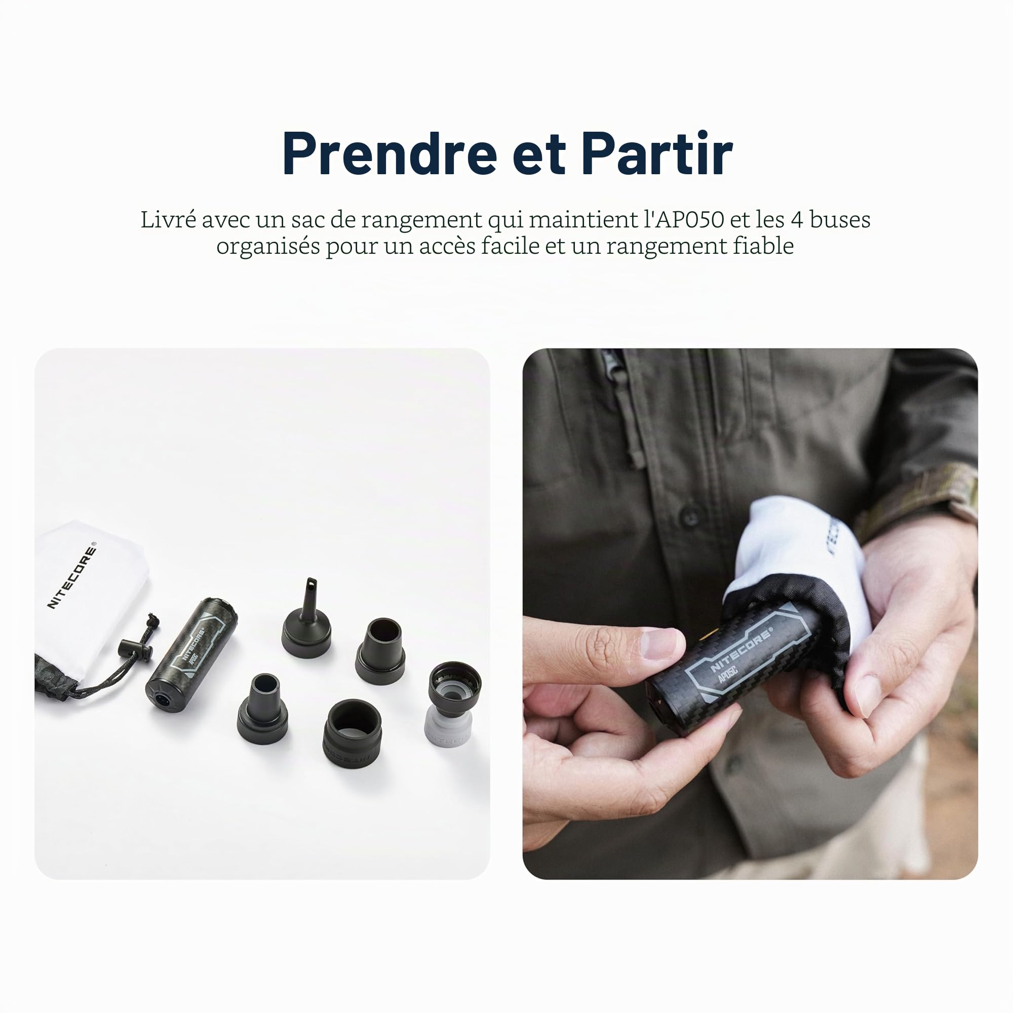 Nitecore AP05C Pompe à air en fibre de carbone ultra légère avec étiquette Nitecore
