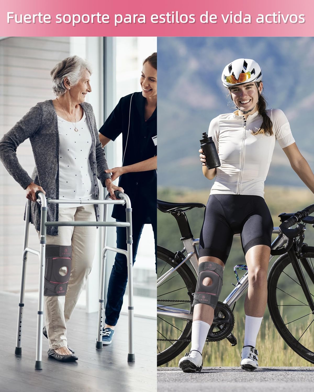 ABYON ELITE Rodillera para Hombre y Mujer con correas antideslizantes ajustables en 4 direcciones y estabilizadores laterales, soporte para dolor de rodilla, artritis, LCA, menisco, correr y caminar