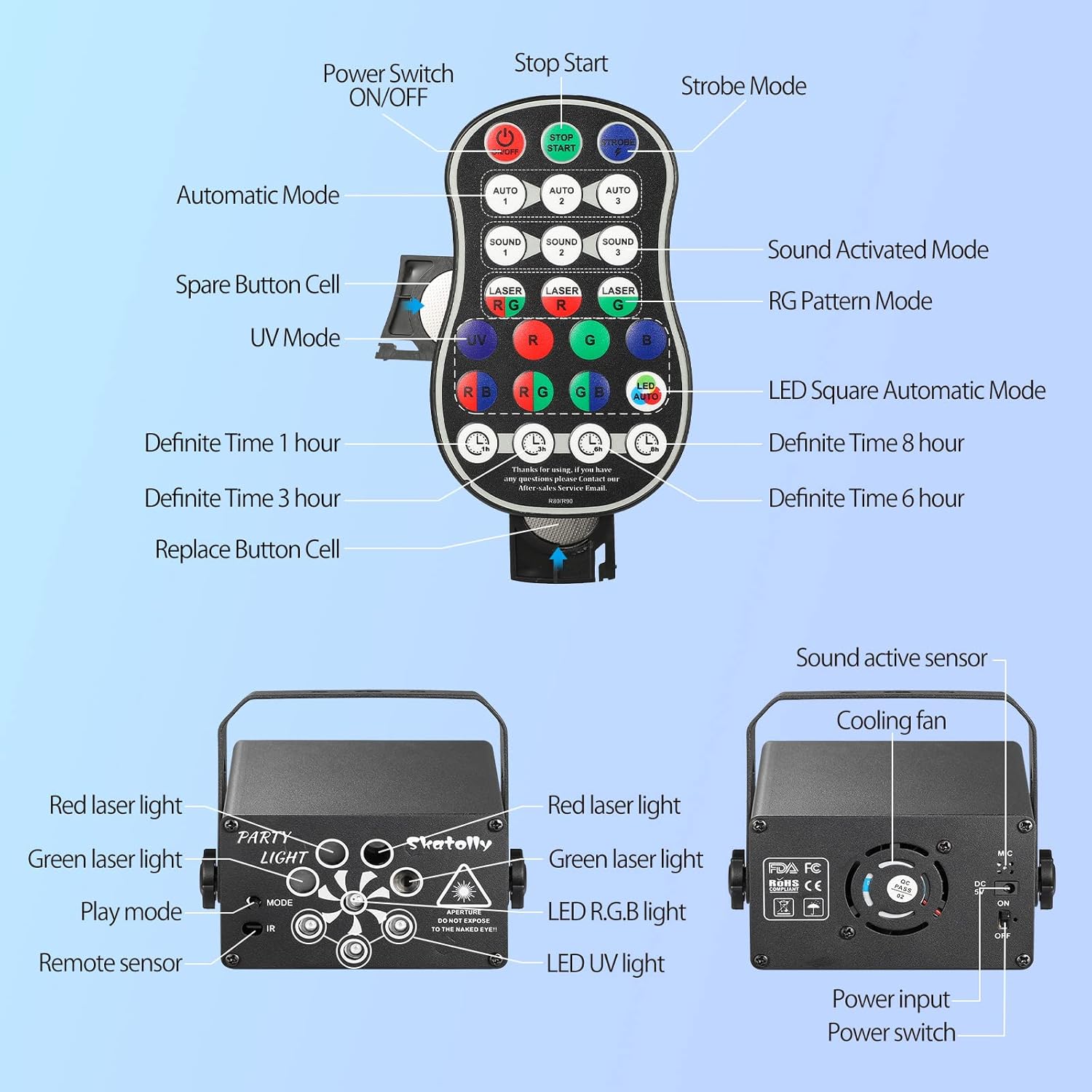 Party Lights DJ Disco Lights, 240 Patterns LED Voice Activated Laser Strobe Stage Light Projector with Remote Control for Indoor Home Decorations Birthday Christmas Rave Party Show Gift Bar Live