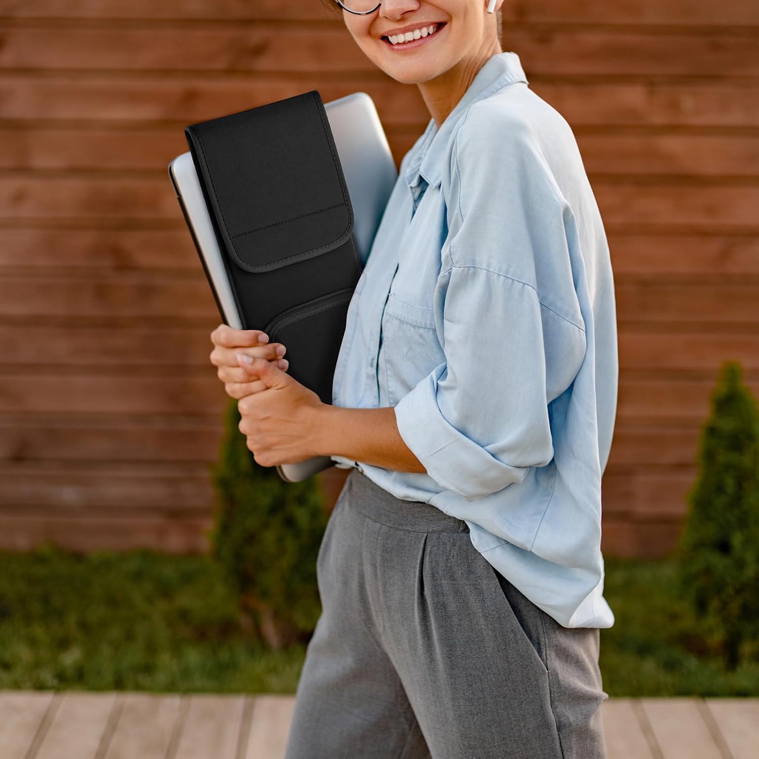 CaZLUTION Slim Neoprene Keyboard Sleeve Case for Wireless Keyboards (Fits 5.9" x 15.5" up to 5.9" x 17.7"), Protective Travel Storage with Mouse Pocket - Black - Image 9