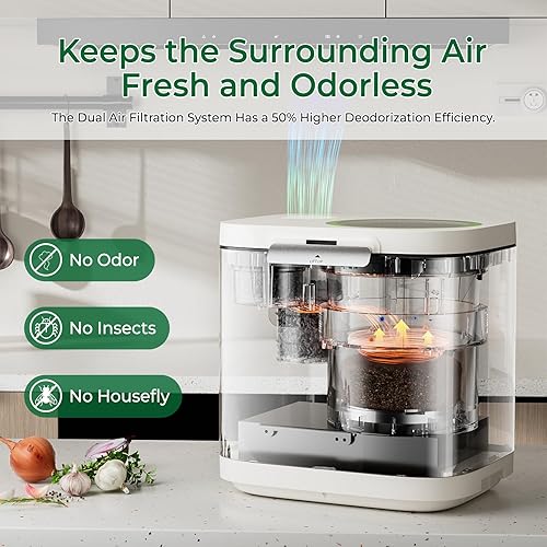 Miniatura 3 de Compostador eléctrico para cocina, contenedor de compostaje inteligente con ventana de visualización para interiores y exteriores, inodoro, bajo