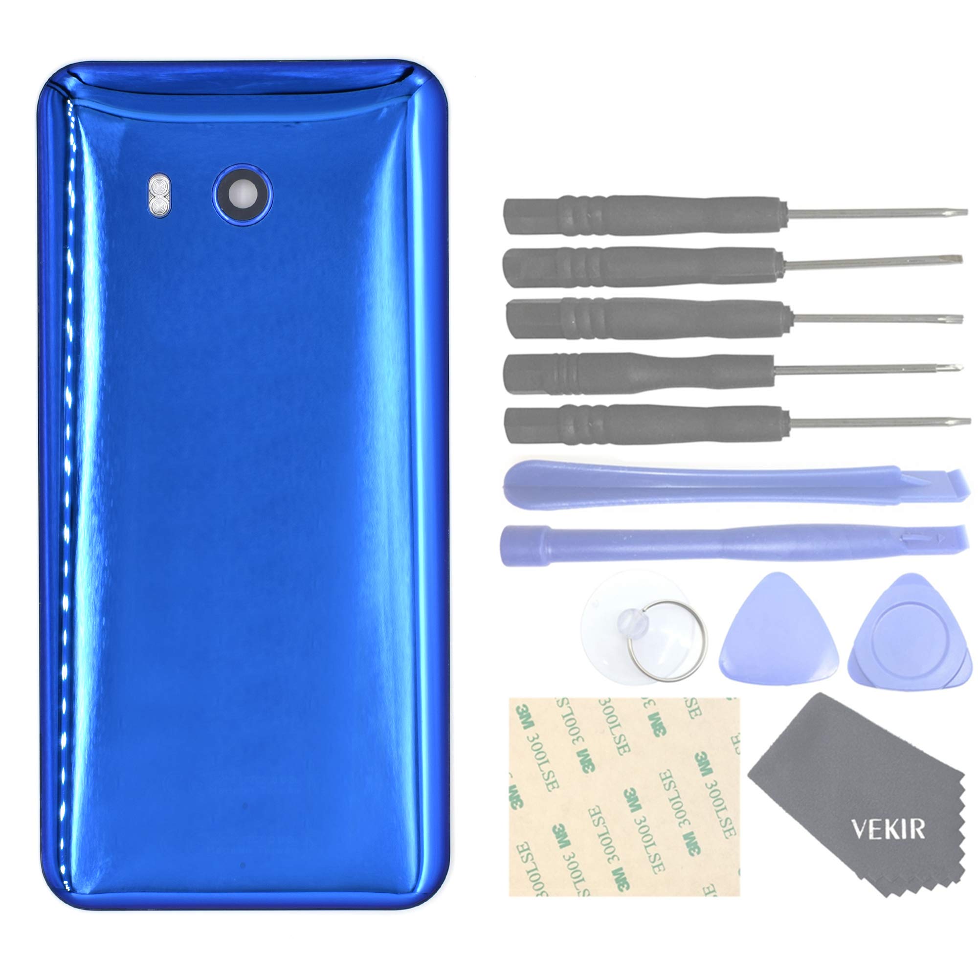 VEKIR Acrylic Glass Rear Back Battery Case + Pre-cut Adhesive +Rear Camera Glass Lens Replacement Compatible with HTC U11(Sapphire Blue)