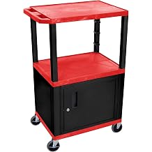 Luxor Multipurpose 42"H Red Audio Video Utility Cart with 3 Shelves, Cabinet - Black Legs