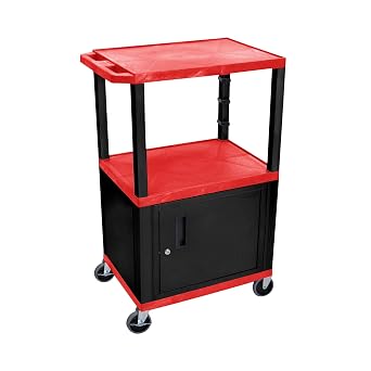 Luxor Multipurpose 42"H Red Audio Video Utility Cart with 3 Shelves, Cabinet - Black Legs