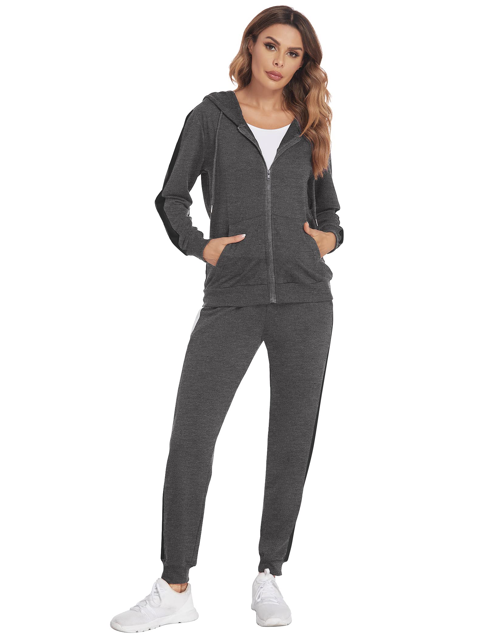 Parabler Dres do joggingu, damski, dwuczęściowy dres treningowy, dres damski, dres sportowy, poliester, dres rekreacyjny, kurtka z kapturem i spodnie sportowe, rozmiar S-XXL