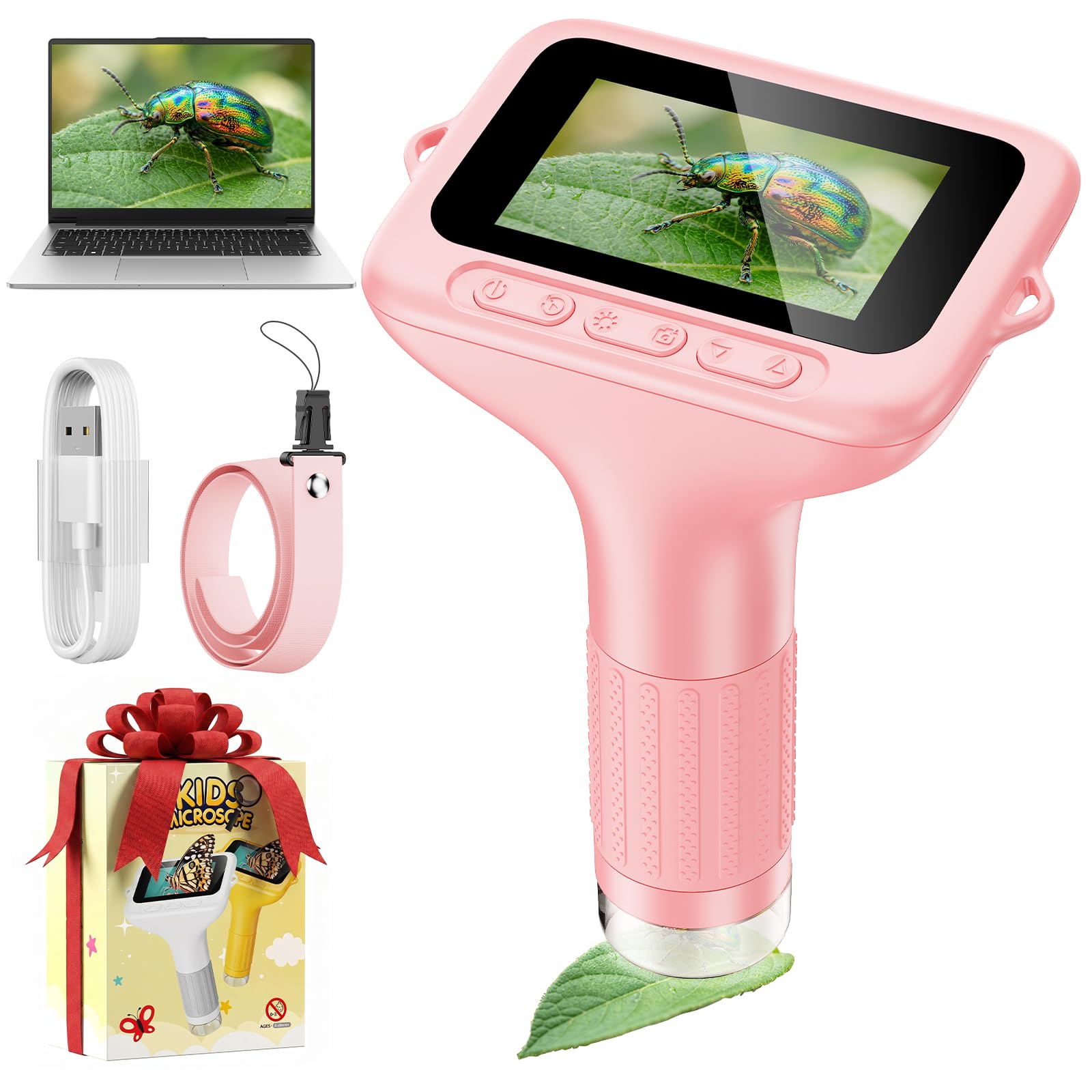 ASPOVEN Digitales Mikroskop Kinder 1000x, 3,0-Zoll-Handmikroskop | Tragbares Kindermikroskop mit 8 LED-Leuchten, Foto, Videofunktion und PC-kompatibel für Garten, Wald, Outdoor & Geschenk