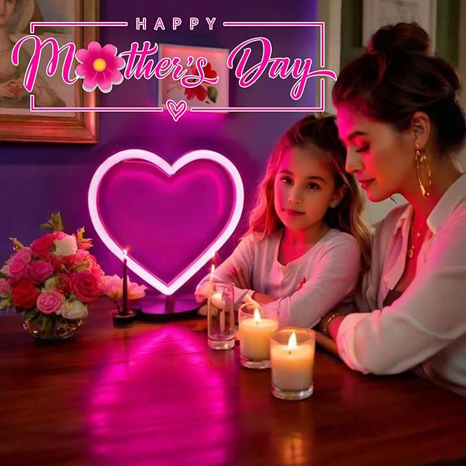 EXF Roze hart neonbord, LED neonlicht werkt op batterijen of USB-aangedreven decoratielamp, tafel en wanddecoratie licht voor meisjeskamer slaapzaal bruiloft verjaardag Valentijnsdag verjaardagsfeestje photo 3