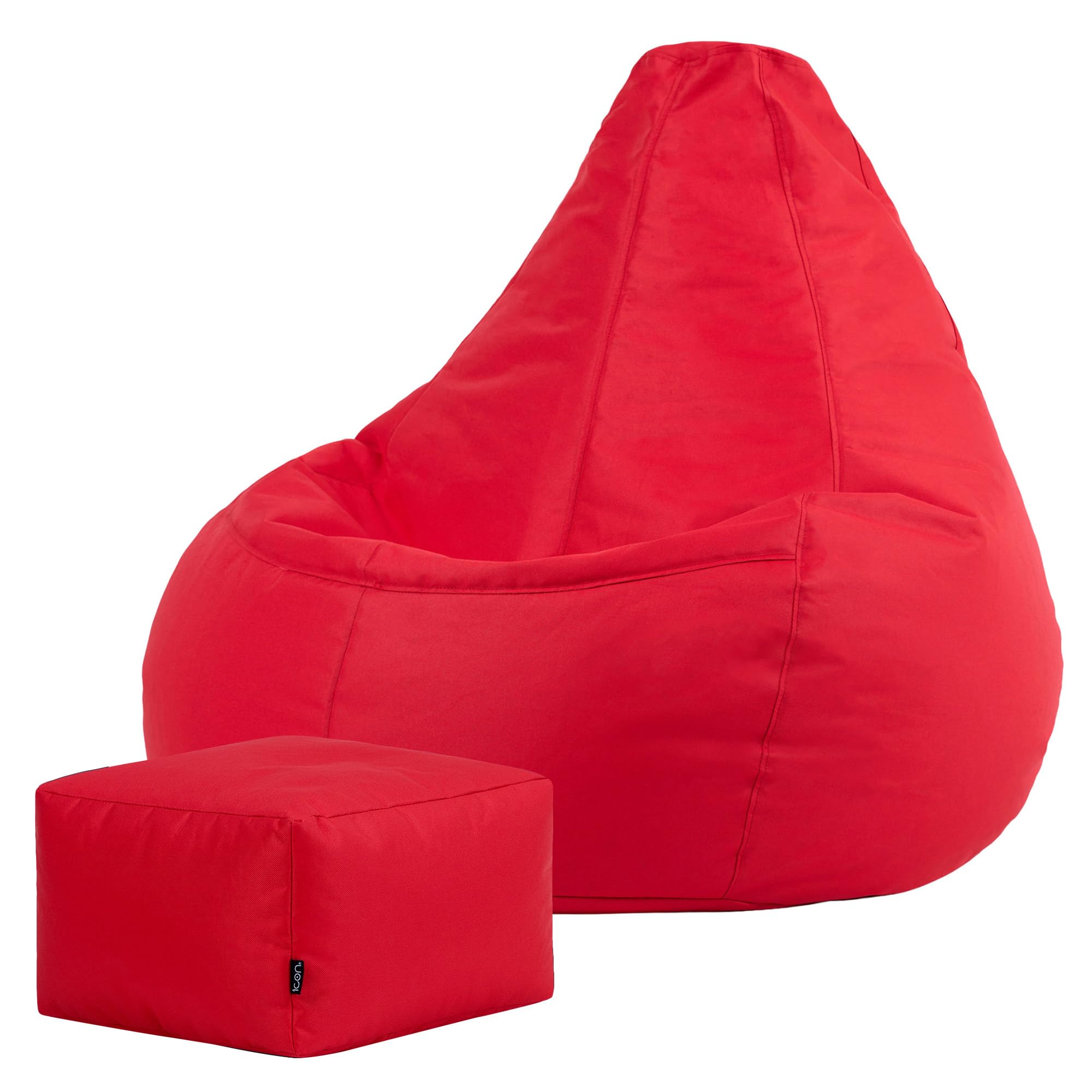 Bean Bag Bazaar Dalton Outdoor Bean Bag and Footstool, Red, Garden Chair and Footstool, Water Resistant Fabric, Gaming Beanbag with Filling Included, Garden Seat, Outdoor Seating