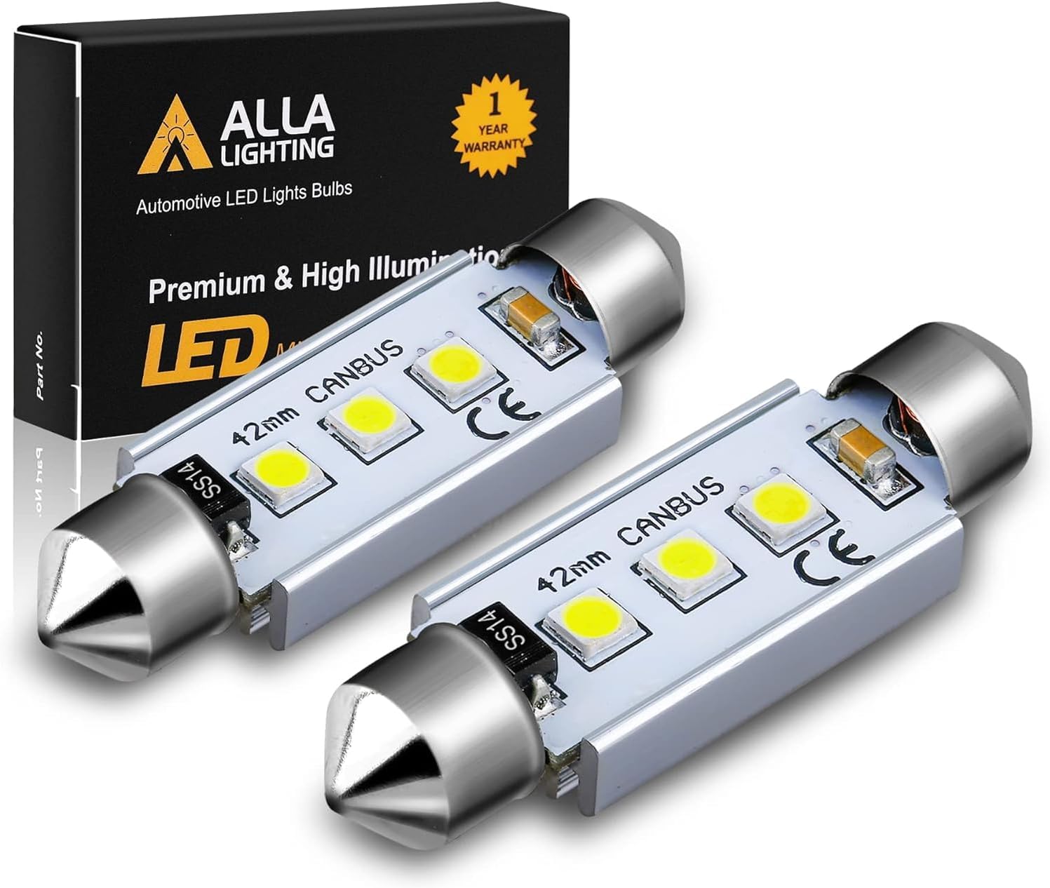 Alla Lighting 41MM/42MM 211-2 578 CANBUS LED Bulbs 212-2 569 6413 Festoon Interior Map, Dome, Trunk, Step Courtesy Lights, 6000K Xenon White 3030 SMD