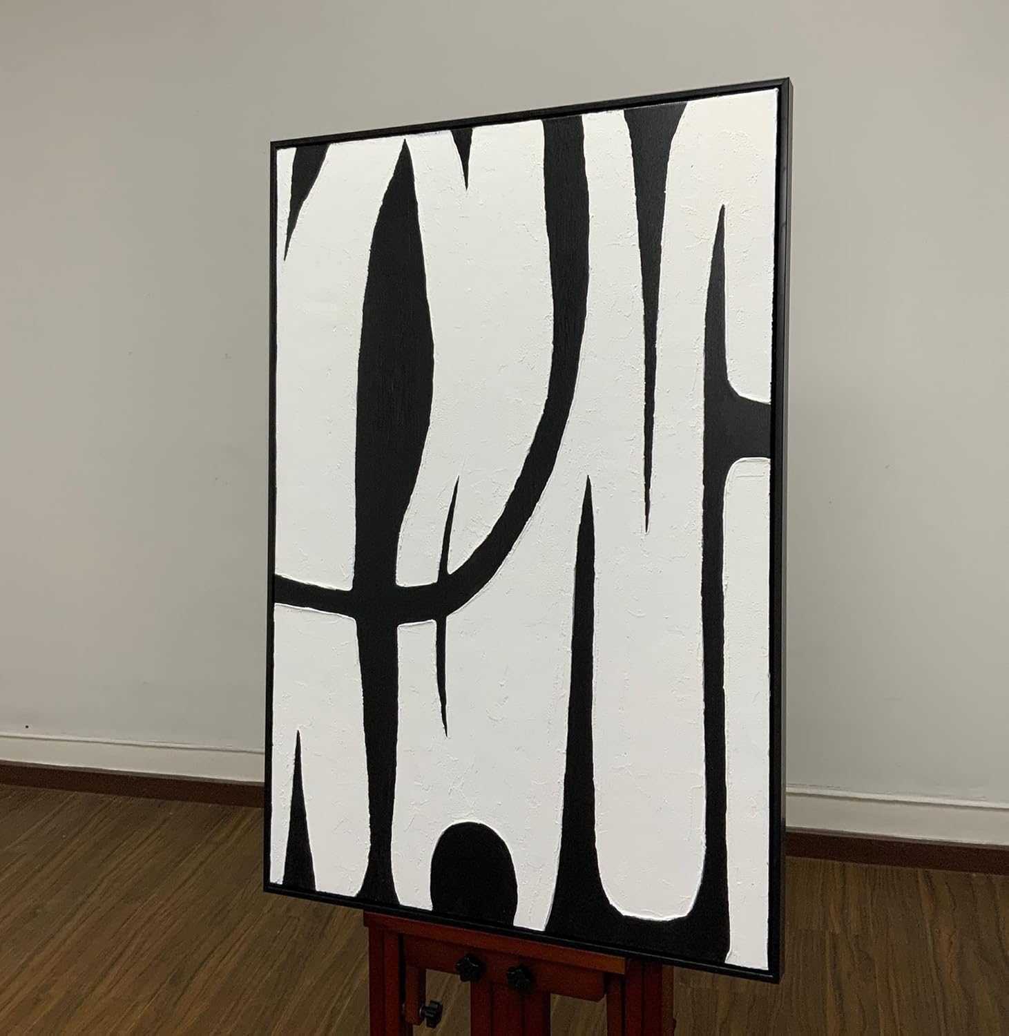 Boieesen Art,24x36Inch Abstract Hand-Painted Black White Oil Painting Modern Minimalism Artwork Vertical Textured Wall Art Oil Hand Painting with Black Polystyrene Frame