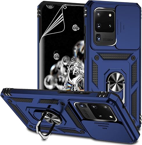 Funda para Samsung Galaxy S20 Ultra con cubierta para lente de cámara, protector de pantalla HD, soporte de anillo magnético probado contra caídas