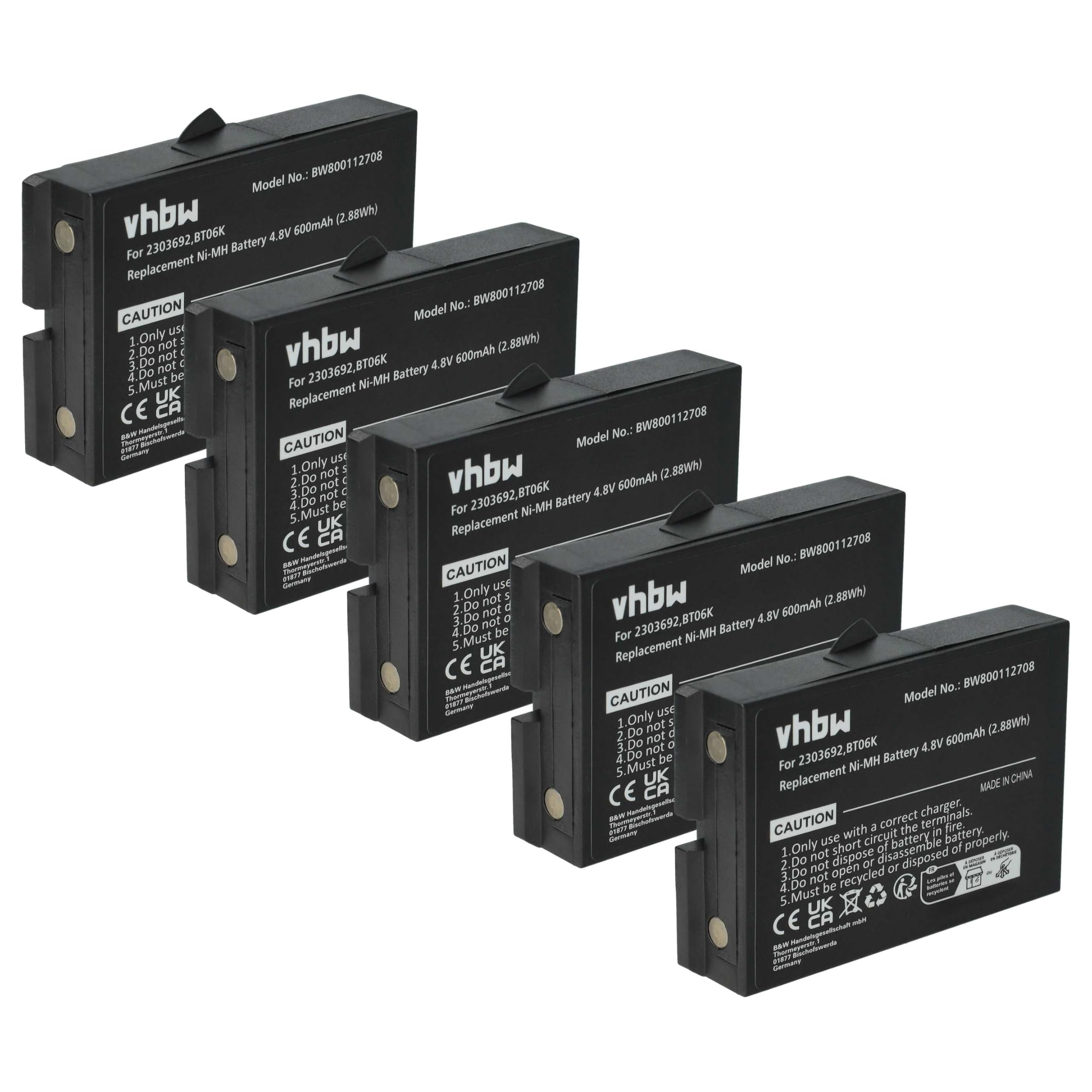 vhbw 5X batería reemplaza Ikusi BT06K, 2303692 para Mando a Distancia Industrial (600 mAh, 4,8 V, NiMH) - Negro