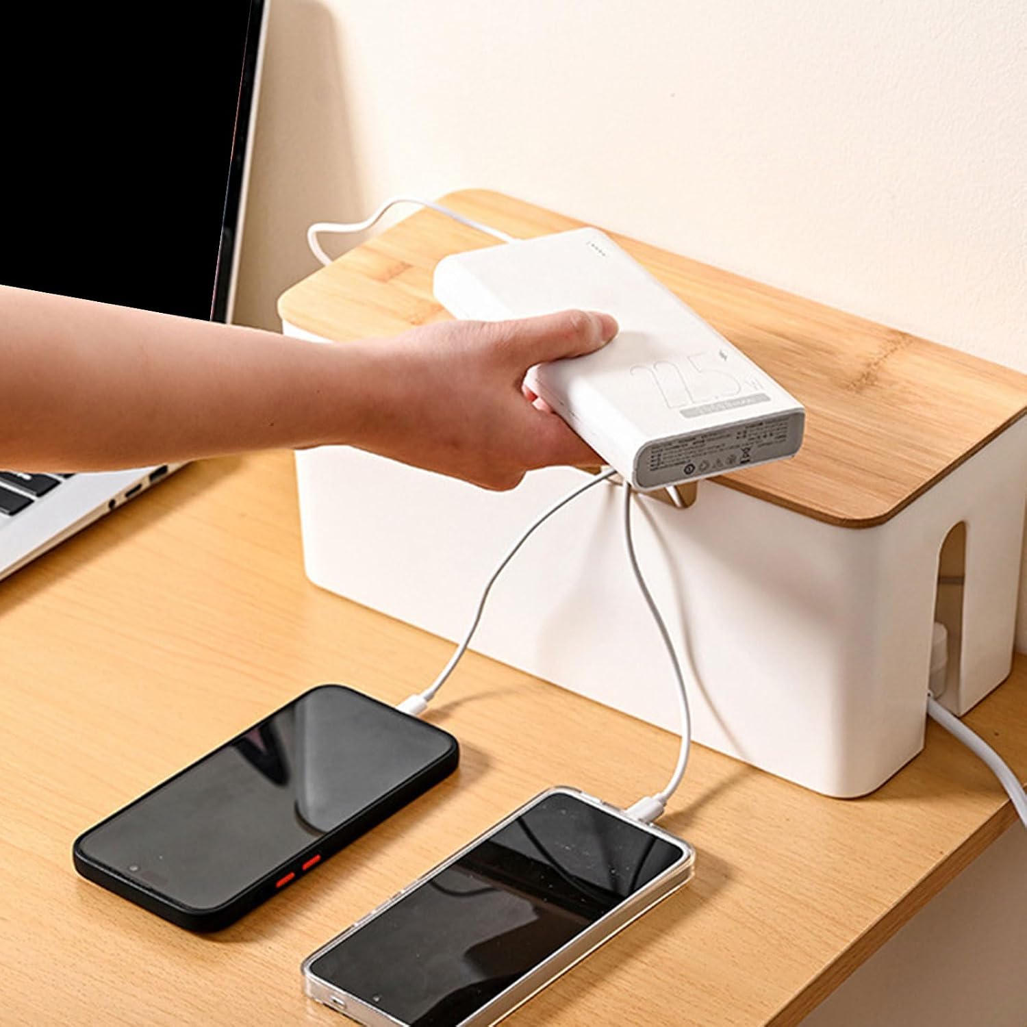 Office Cable Organization Case Delicate Wood Lid Cable Organiser Boxes Efficient Cable Organization Container
