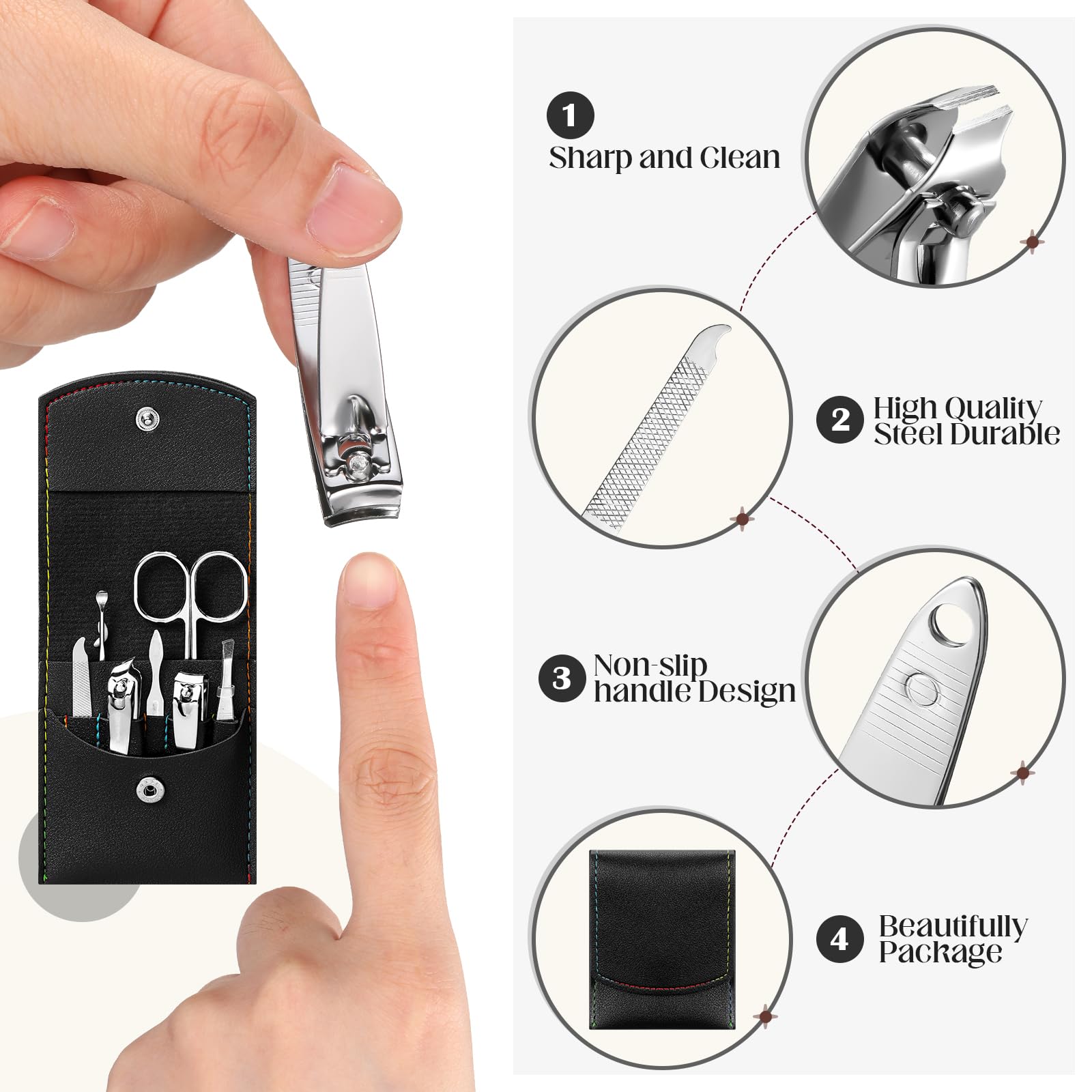 Geosar Juego de 50 piezas de manicura de viaje, cortaúñas, pedicura, herramientas profesionales para el cuidado de las uñas, de acero inoxidable, con estuche de viaje portátil, regalos para la familia