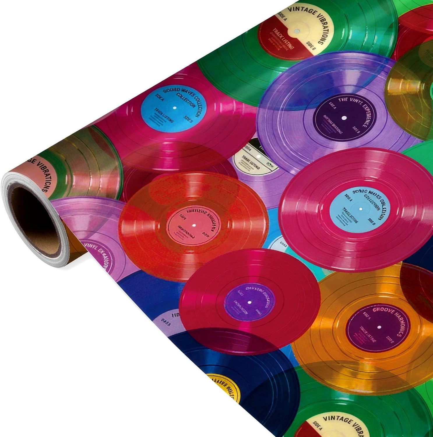 Liobelon Colorful Vinyl Record Wrapping Paper Roll, 17 Inches x 16.4 Feet Retro Music Gift Wrap, Vintage Aesthetic LP Designs, Bright Translucent Records for Music Lovers Birthday, Party, Bridal Shower image 2