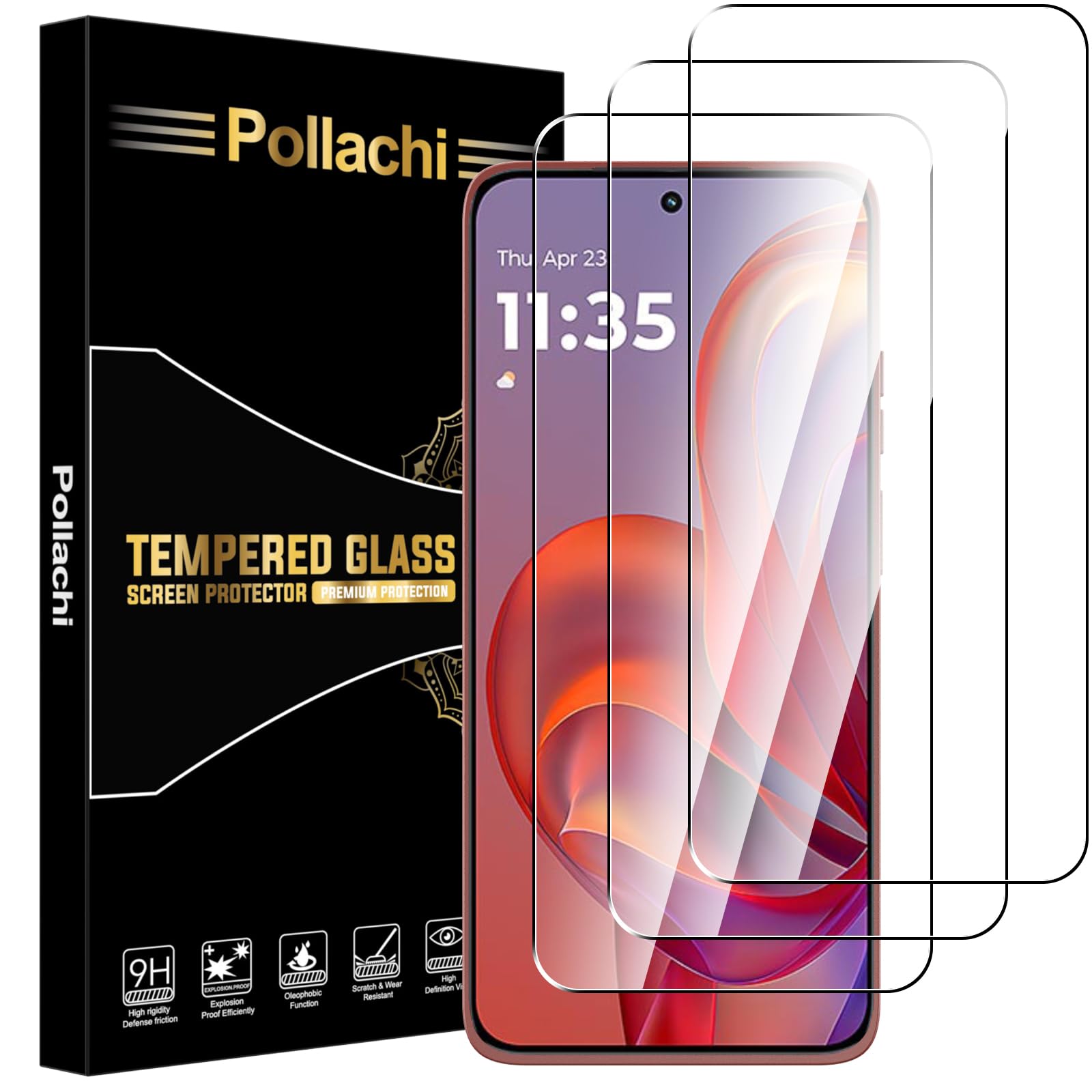 Pollachi [3 Pezzi Vetro Temperato per Motorola Moto Edge 60 Neo/Moto Edge 50 Neo,Pellicola Protettiva,Durezza 9H Anti Graffio,Anti-Impronte Senza Bolle