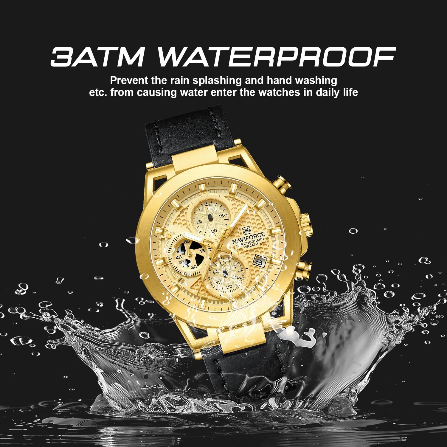 NAVIFORCE Men Sport Chronograph Watches,with Calendar Quartz Mens Waterproof Wrist Watches, Genuine Leather Strap,Gifts for Man - Image 4