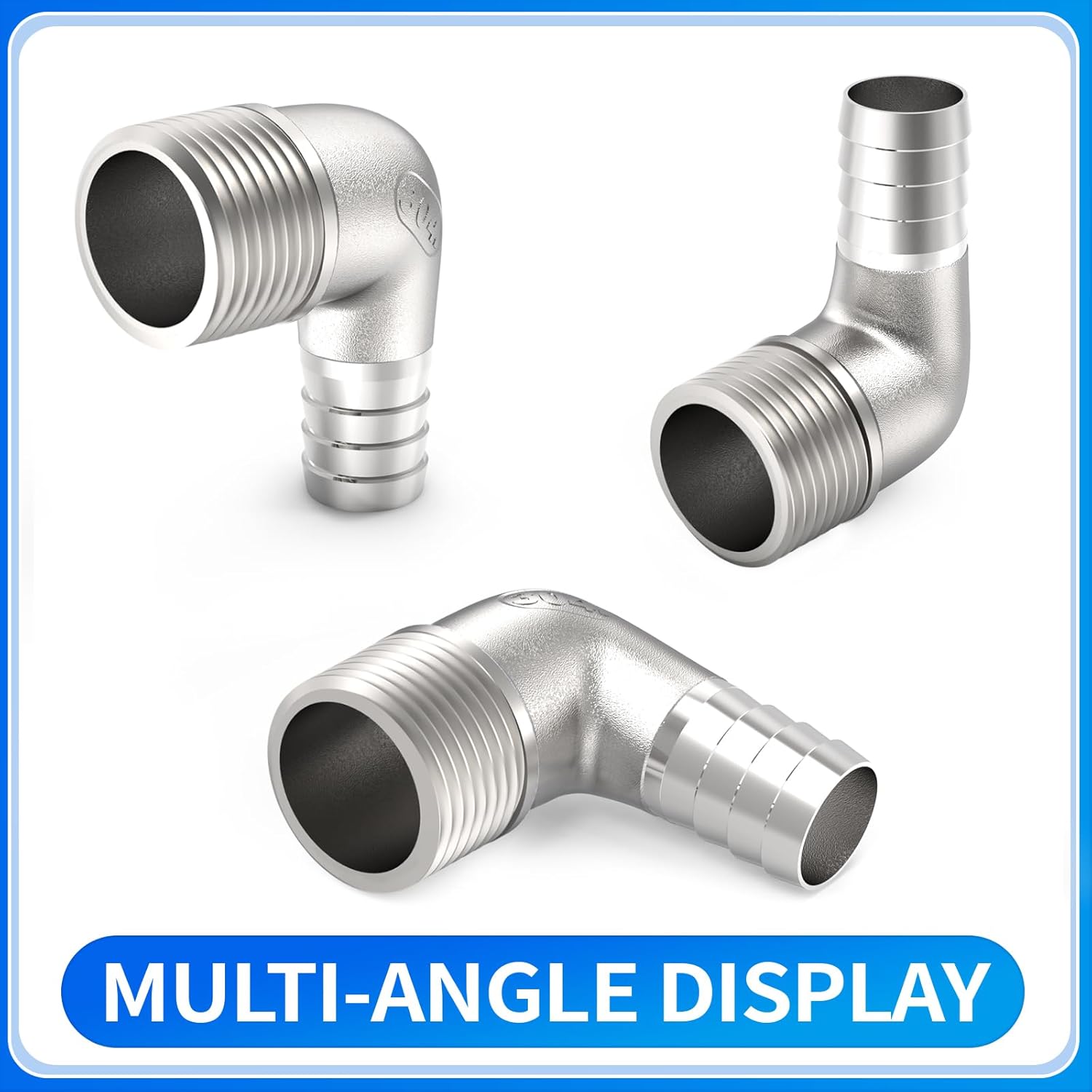 ChillWaves 304 Stainless Steel Air Hose Fittings, 90 Degree Elbow Hose Barb Fittings 3/4" Barb x 3/4" NPT Male Thread Adapter with Hose Clamps(3-PACK)