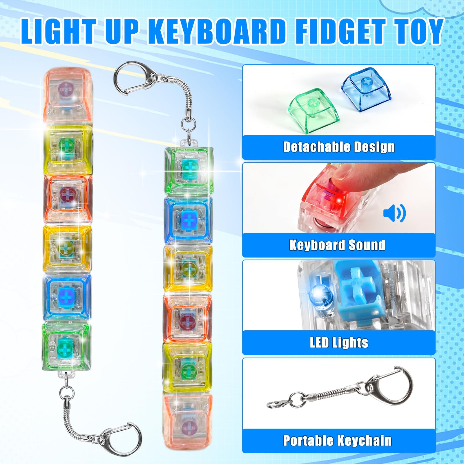 2 sztuki zabawek fidget z klawiaturą, breloczkiem do kluczy, 6 klawiszy, zabawna zabawka do strachu, biura, szkoły i podróży