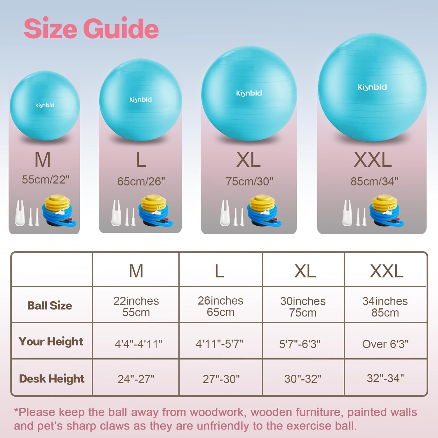 kisnbld Exercise Ball, Extra Thick Yoga Ball for Workout Pregnancy Stability, 4 Sizes Anti-Burst Balance Ball with Foot Pump - Heavy Duty Fitness Ball Chair for Office, Home & Gym