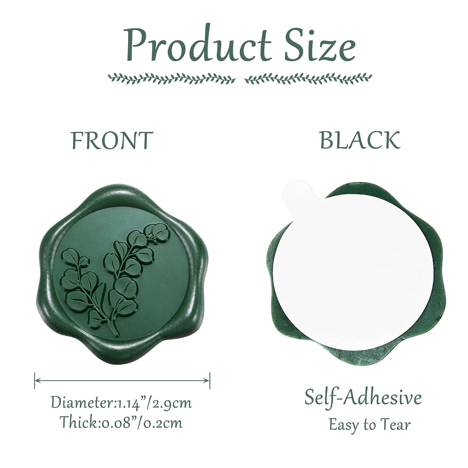 Yoption Eucalyptus Leaf Wax Seal Stickers, 50 Pack Olive Green Wax Seal Stickers Self Adhesive Envelope Seals for Wedding Party Birthday Christmas Invitations