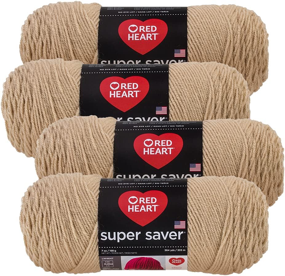 Red Heart Super Saver Yarn (4-Pack of 7oz Skeins) (Buff)