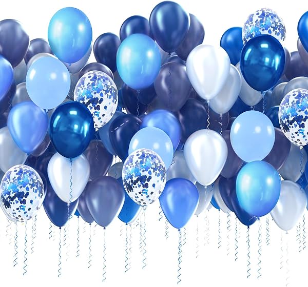 Palloncini Blu, 62 Pezzi Elio Palloncini Compleanno Blu Pastello Azzurri con Blu Metallici, Azzurri Navye Coriandoli, Addobbi Party per Decorazioni Compleanno Baby Shower Prima Comunione, 12 Pollici - 4