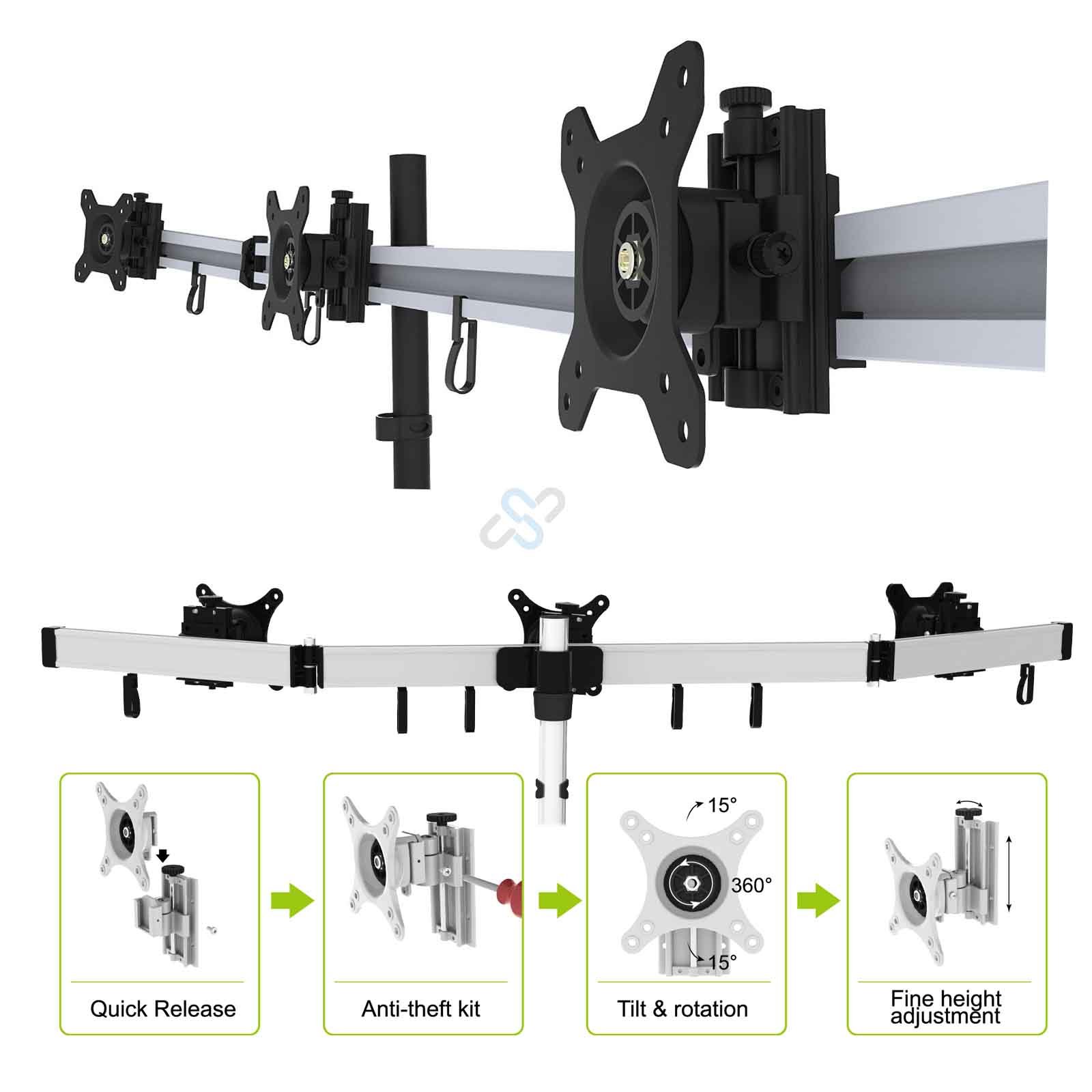 Hftek 6-Fach Monitorarm - Tischhalterung für 6 Monitore von 15 bis - VESA 75/100 (MP260C-L) – Bild 3